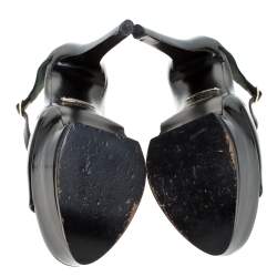 Pre Owned صندل روبرتو كافالي بسير كاحل و بمقدمة مفتوحة جلد لامع أسود مقاس 37