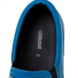 Roberto Cavalli Blue Leather Crystal Embellished Slip On Sneakers Size 38