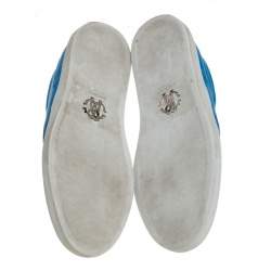Roberto Cavalli Blue Leather Crystal Embellished Slip On Sneakers Size 38