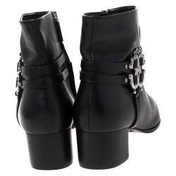 Pre Owned Roberto Cavalli Black Leather Logo Ankle Boots Size 40