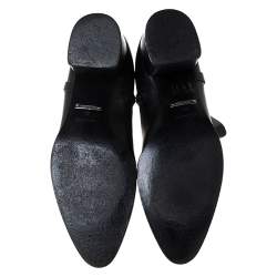 Pre Owned Roberto Cavalli Black Leather Logo Ankle Boots Size 40