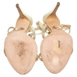 Pre Owned Roberto Cavalli Metallic Leather And Snake Detail Strappy Sandals Size 37.5