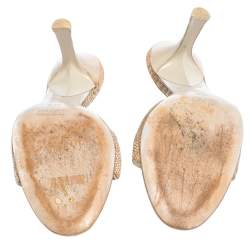 Pre Owned Roberto Cavalli Beige Lizard Embossed Leather Open Toe Sandals Size 36.5