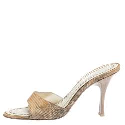 Pre Owned Roberto Cavalli Beige Lizard Embossed Leather Open Toe Sandals Size 36.5