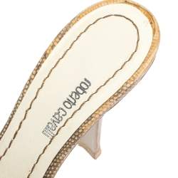 Pre Owned Roberto Cavalli Beige Lizard Embossed Leather Open Toe Sandals Size 36.5