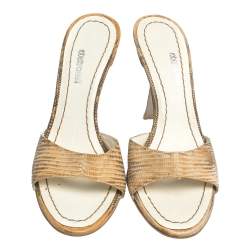 Pre Owned Roberto Cavalli Beige Lizard Embossed Leather Open Toe Sandals Size 36.5