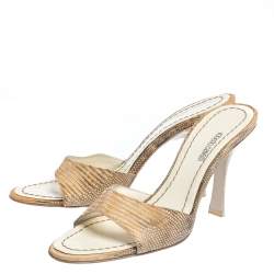 Pre Owned Roberto Cavalli Beige Lizard Embossed Leather Open Toe Sandals Size 36.5