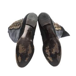 Pre Owned Roberto Cavalli Black Leather Metal Embellsihed Knee Length Boots Size 38