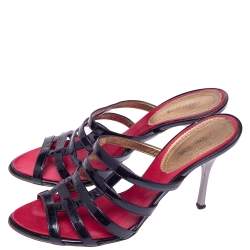 Pre Owned صندل روبرتو كافالي طراز سيور جلد لامع أسود مقاس 40