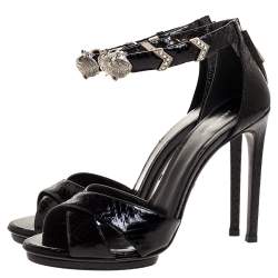Roberto Cavalli Black Python Crystal Embellished Panther Sandals Size 39