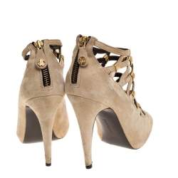 Roberto Cavalli Beige Suede Cage Ankle Boots Size 35.5