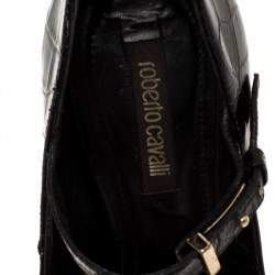 Pre Owned Roberto Cavalli Black Croc Embossed Leather Mary Jane Peep Toe Pumps Size 35.5