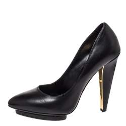 Pre Owned Roberto Cavalli Black Leather Platform Pumps Size 37