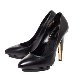 Pre Owned Roberto Cavalli Black Leather Platform Pumps Size 37