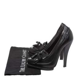Pre Owned Roberto Cavalli Black Leather Fringe And Tassel Detail Loafer Pumps Size 36.5
