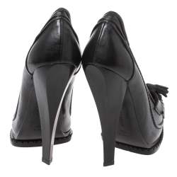 Pre Owned Roberto Cavalli Black Leather Fringe And Tassel Detail Loafer Pumps Size 36.5