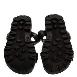 Pre Owned Roberto Cavalli Black Croc Embossed Leather Logo Flat Slide Sandals Size 39