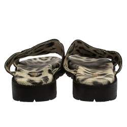 Pre Owned Roberto Cavalli Black Croc Embossed Leather Logo Flat Slide Sandals Size 39