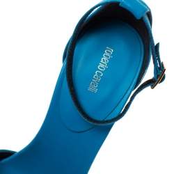 Pre Owned Roberto Cavalli Blue Leather Ankle Strap Platform Sandals Size 36