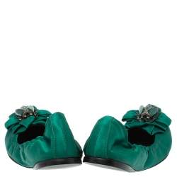 Pre Owned Roberto Cavalli Green Satin Bee Embellished Scrunch Ballet Flats Size 38