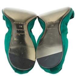 Pre Owned Roberto Cavalli Green Satin Bee Embellished Scrunch Ballet Flats Size 38