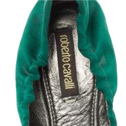 Pre Owned Roberto Cavalli Green Satin Bee Embellished Scrunch Ballet Flats Size 38