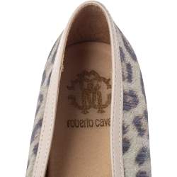 Pre Owned Roberto Cavalli Metallic Beige Animal Print Nylon Espadrilles Size 37