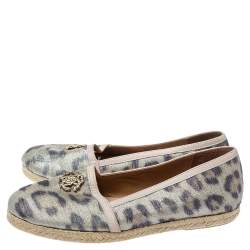 Pre Owned Roberto Cavalli Metallic Beige Animal Print Nylon Espadrilles Size 37