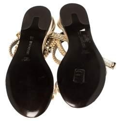 Pre Owned صندل فلات روبرتو كافالي مزخرف كريستال و سير كاحل جلد ذهبي مقاس 36