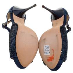 مملوكة مسبقًا Roberto Cavalli Blue Sequin T Strap Platform Open Toe Sandals Size 36