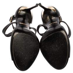 مملوكة مسبقًا صندل روبرتو كافالي  جلد أسود رأس أسد مزخرفة بحزام للكاحل مقاس 36.5