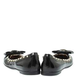 Roberto Cavalli Black Patent Leather Embellished Bow Ballet Flats Size 37