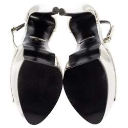 Roberto Cavalli Silver Leather Platform Ankle Strap Sandals Size 38