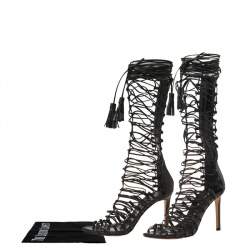 Pre Owned صندل روبرتو كافالى ملتف غلاديتور جلد أسود مقاس 37