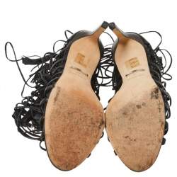 Pre Owned صندل روبرتو كافالى ملتف غلاديتور جلد أسود مقاس 37