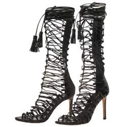 Pre Owned صندل روبرتو كافالى ملتف غلاديتور جلد أسود مقاس 37