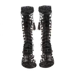 Pre Owned صندل روبرتو كافالى ملتف غلاديتور جلد أسود مقاس 37