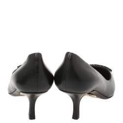 Pre Owned Roberto Cavalli Black Leather Logo Round Toe Pumps Size 37.5