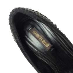 Roberto Cavalli  Black Suede Chain Detail Metal Cap Toe Pumps Size 37