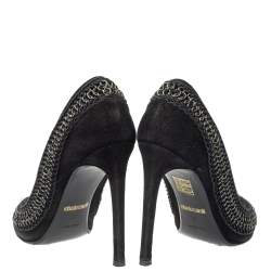 Roberto Cavalli  Black Suede Chain Detail Metal Cap Toe Pumps Size 37