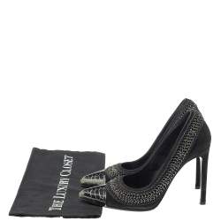 Roberto Cavalli  Black Suede Chain Detail Metal Cap Toe Pumps Size 37