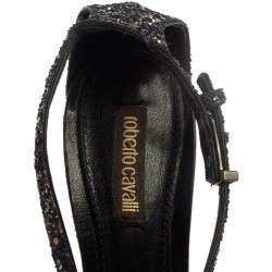 Pre Owned Roberto Cavalli Multicolor Glitter T-Strap Platform Sandals Size 37