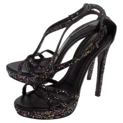 Pre Owned Roberto Cavalli Multicolor Glitter T-Strap Platform Sandals Size 37