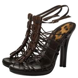 Pre Owned صندل روبرتو كافالي سيور مقدمة مفتوحة جلد بني مقاس 37.5