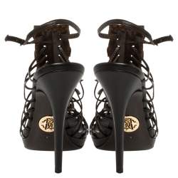 Pre Owned صندل روبرتو كافالي سيور مقدمة مفتوحة جلد بني مقاس 37.5