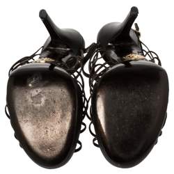 Pre Owned صندل روبرتو كافالي سيور مقدمة مفتوحة جلد بني مقاس 37.5