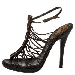 Pre Owned صندل روبرتو كافالي سيور مقدمة مفتوحة جلد بني مقاس 37.5