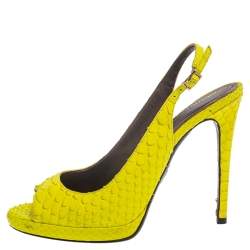 Pre Owned Roberto Cavalli Neon Green Python Peep Toe Slingback Sandals Size 38