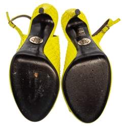 Pre Owned Roberto Cavalli Neon Green Python Peep Toe Slingback Sandals Size 38