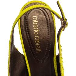 Pre Owned Roberto Cavalli Neon Green Python Peep Toe Slingback Sandals Size 38